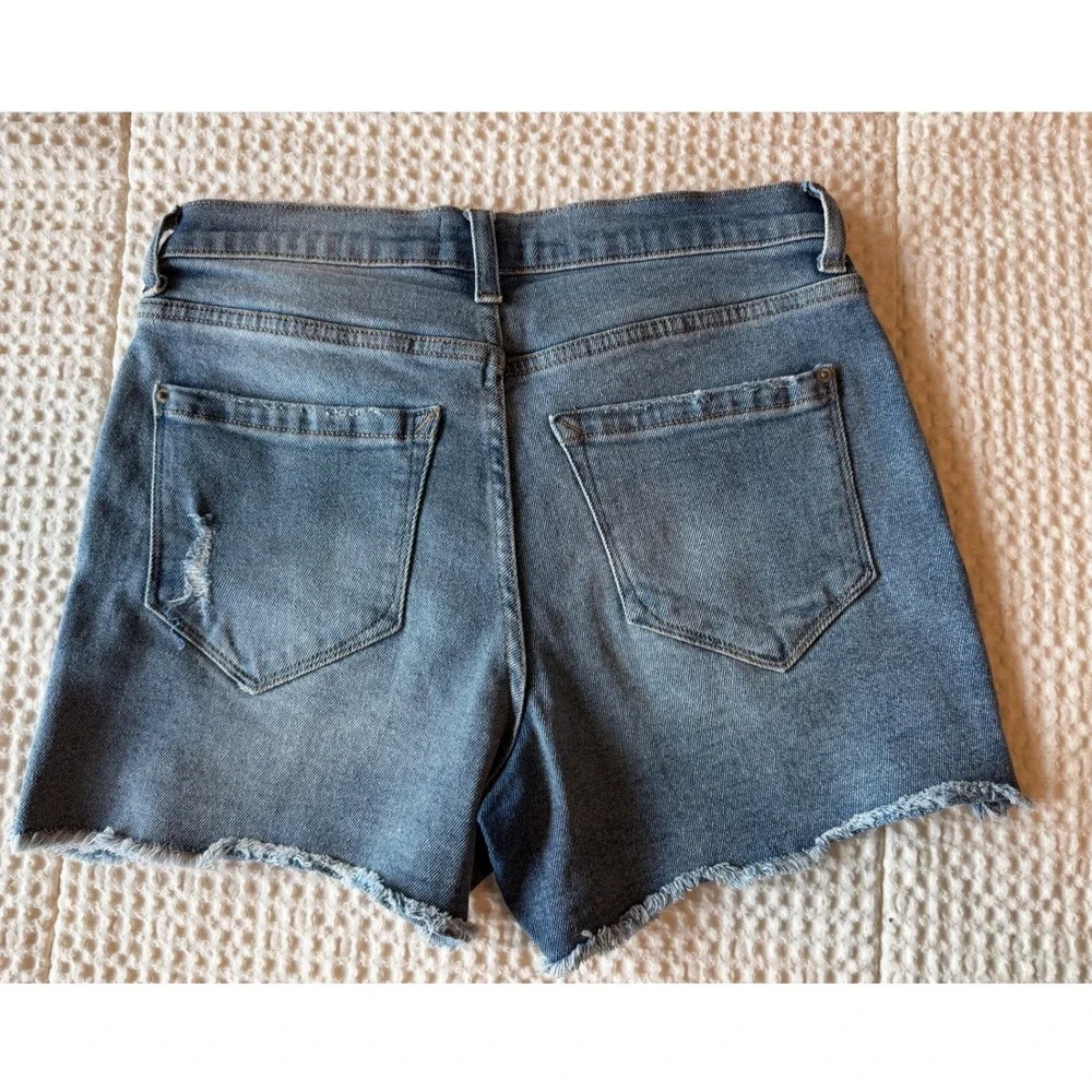 Kensie Jeans Vintage Luxe High Rise Distressed Denim Shorts Blue Women Size 27